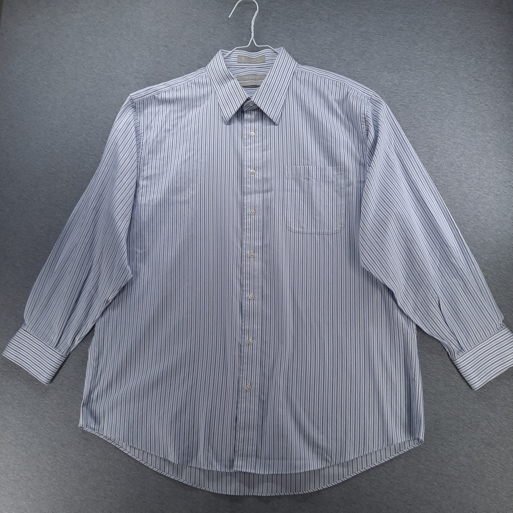 Nordstrom Dress Shirt Mens 17.5 34/35 Blue Stripe Wrinkle Free Classic Fit